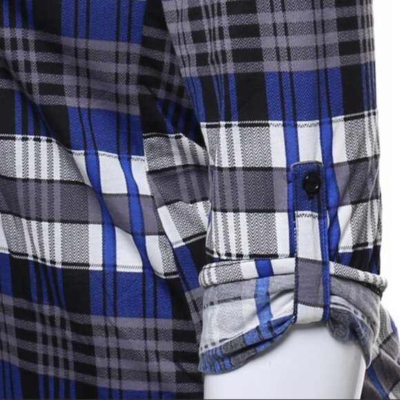 Blue Plaid Half-Button Down - Picture 3 of 4